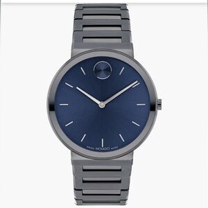 NWOT Movado Bold Horizon Quartz Blue Dial Gunmetal Grey Watch 3601076. $795